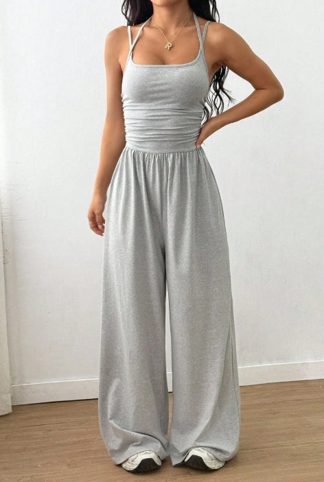 FlowFit Jumpsuit – Comfortable Wide-Leg Spaghetti Strap One-Piece