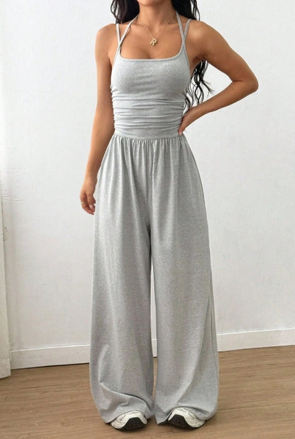 FlowFit Jumpsuit – Comfortable Wide-Leg Spaghetti Strap One-Piece