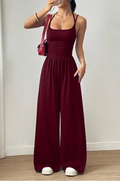 FlowFit Jumpsuit – Comfortable Wide-Leg Spaghetti Strap One-Piece