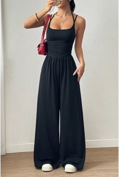 FlowFit Jumpsuit – Comfortable Wide-Leg Spaghetti Strap One-Piece