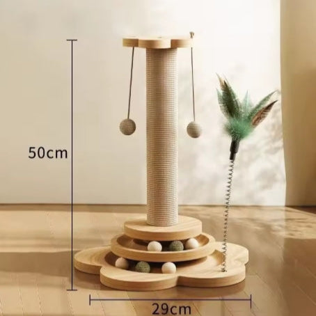 4-in-1 Interactive Cat Scratching Post with Teaser Toys & Trackballs