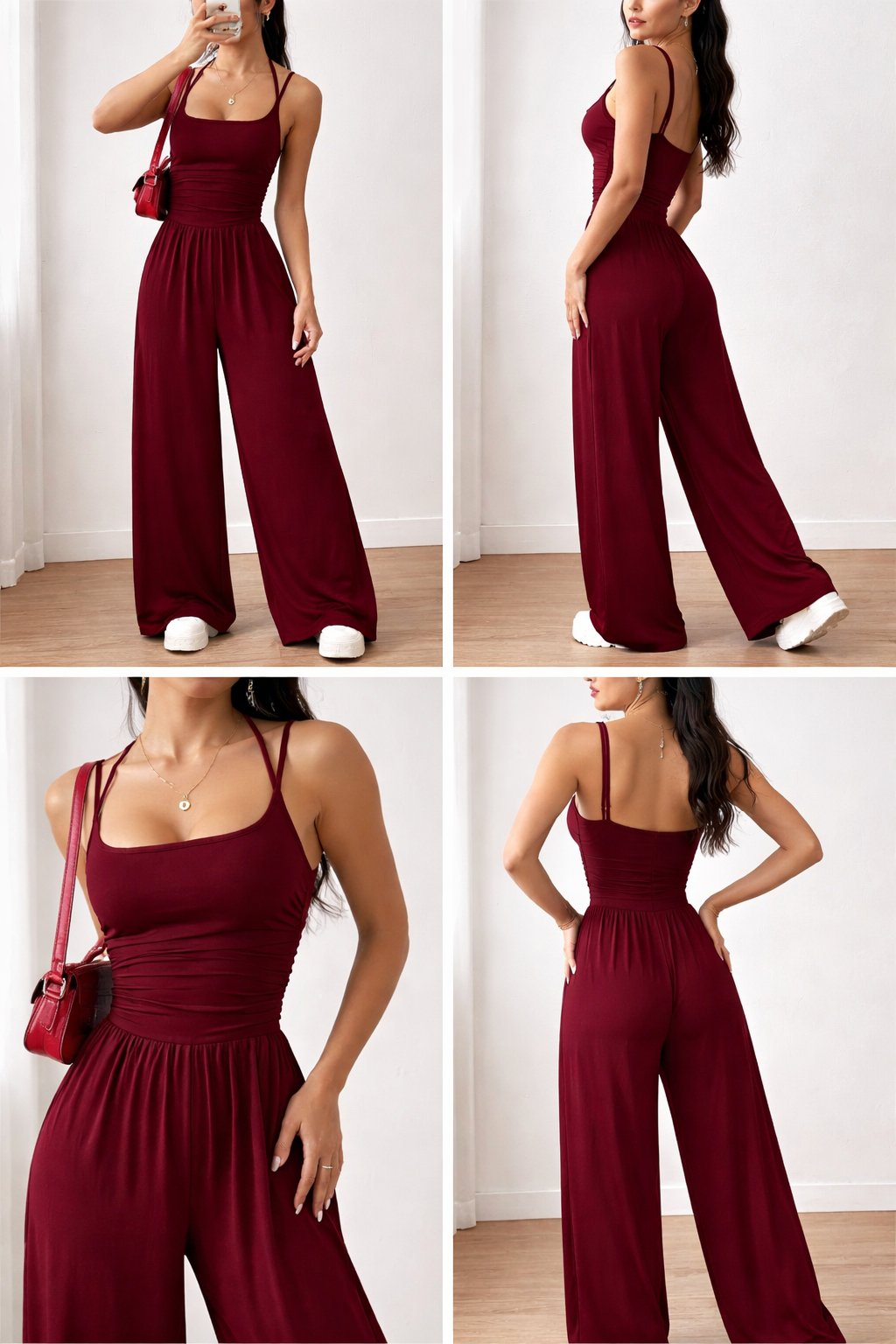 FlowFit Jumpsuit – Comfortable Wide-Leg Spaghetti Strap One-Piece