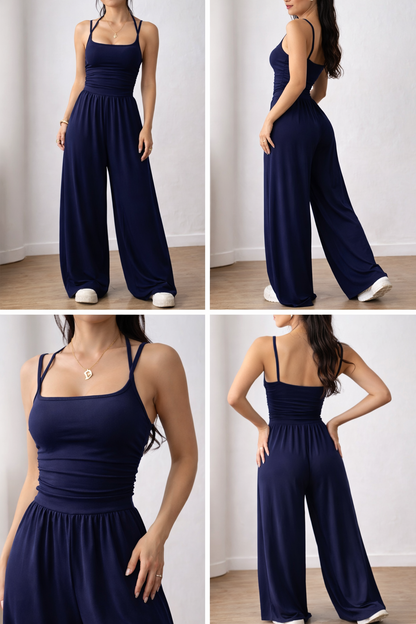 FlowFit Jumpsuit – Comfortable Wide-Leg Spaghetti Strap One-Piece