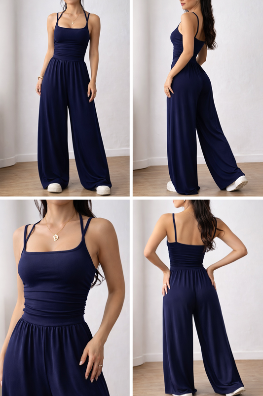 FlowFit Jumpsuit – Comfortable Wide-Leg Spaghetti Strap One-Piece