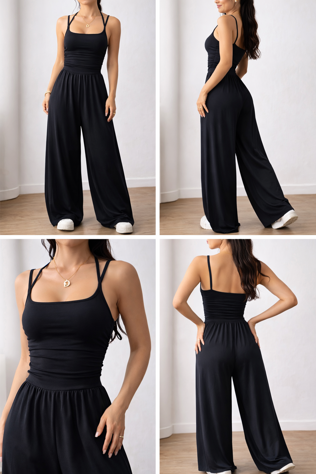 FlowFit Jumpsuit – Comfortable Wide-Leg Spaghetti Strap One-Piece